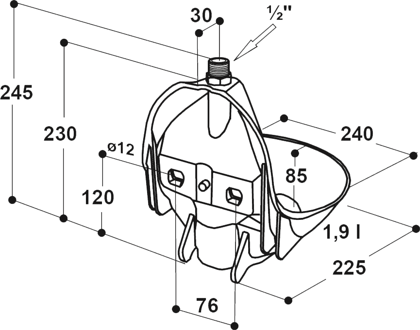 Rohrventil-Becken Mod. 10P robuste Kunststoffschale