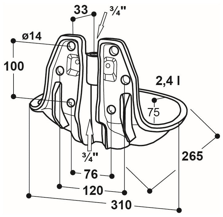 Doppel-Rohrventil-Becken Mod. 19R mit 3/4" Messingventil