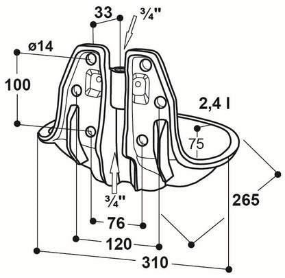 Doppel-Rohrventil-Becken Mod. 19R mit 3/4" Messingventil