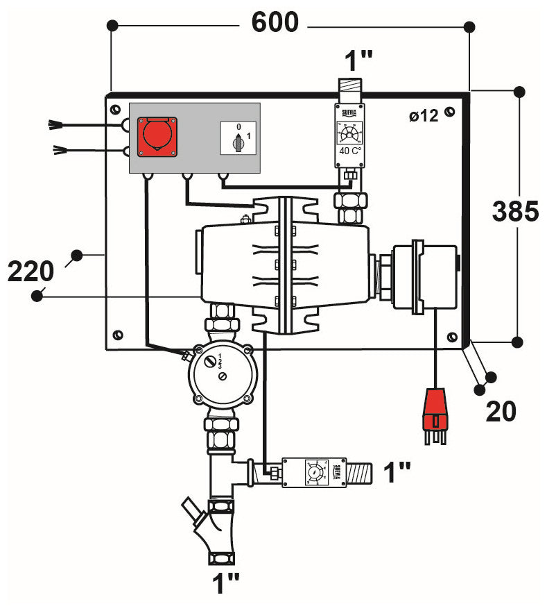 Umlaufheizsystem mit 400 W Pumpe