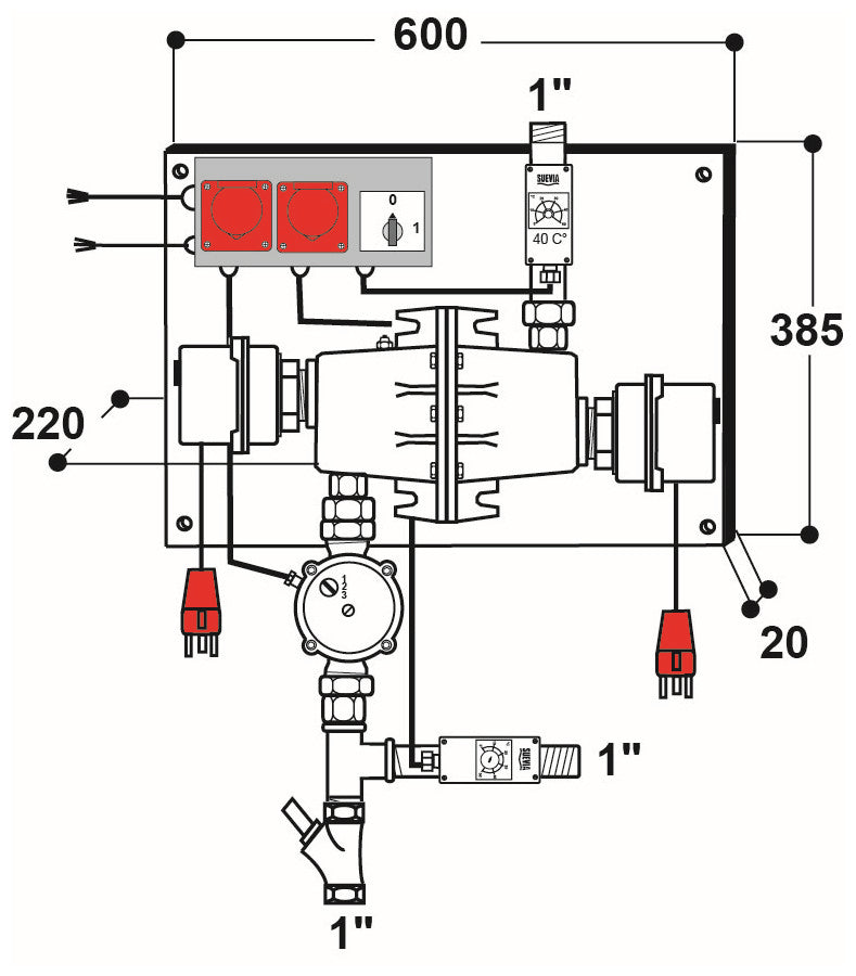 Umlaufheizsystem mit 400 W Pumpe