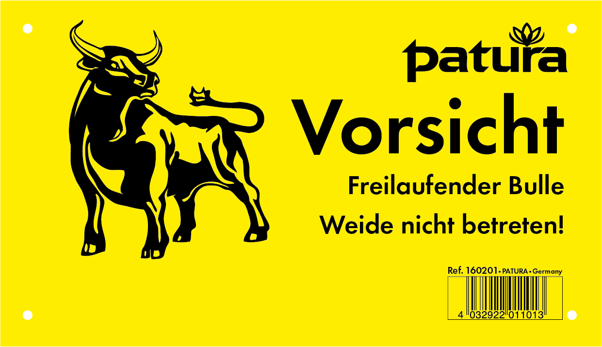 Warnschild - Freilaufender Bulle