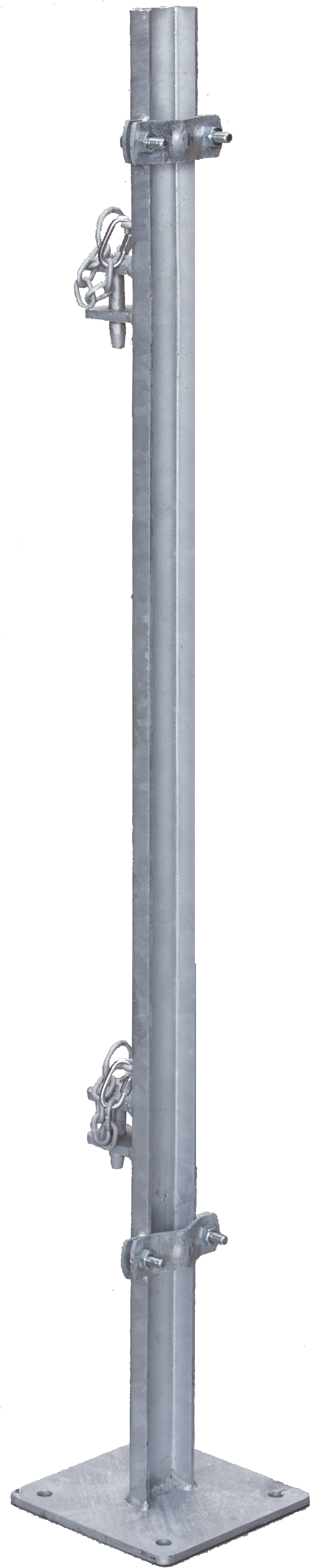 Pfosten L= 1,35 m, mit Bodenplatte zur Montage von Fressgittern an Panels