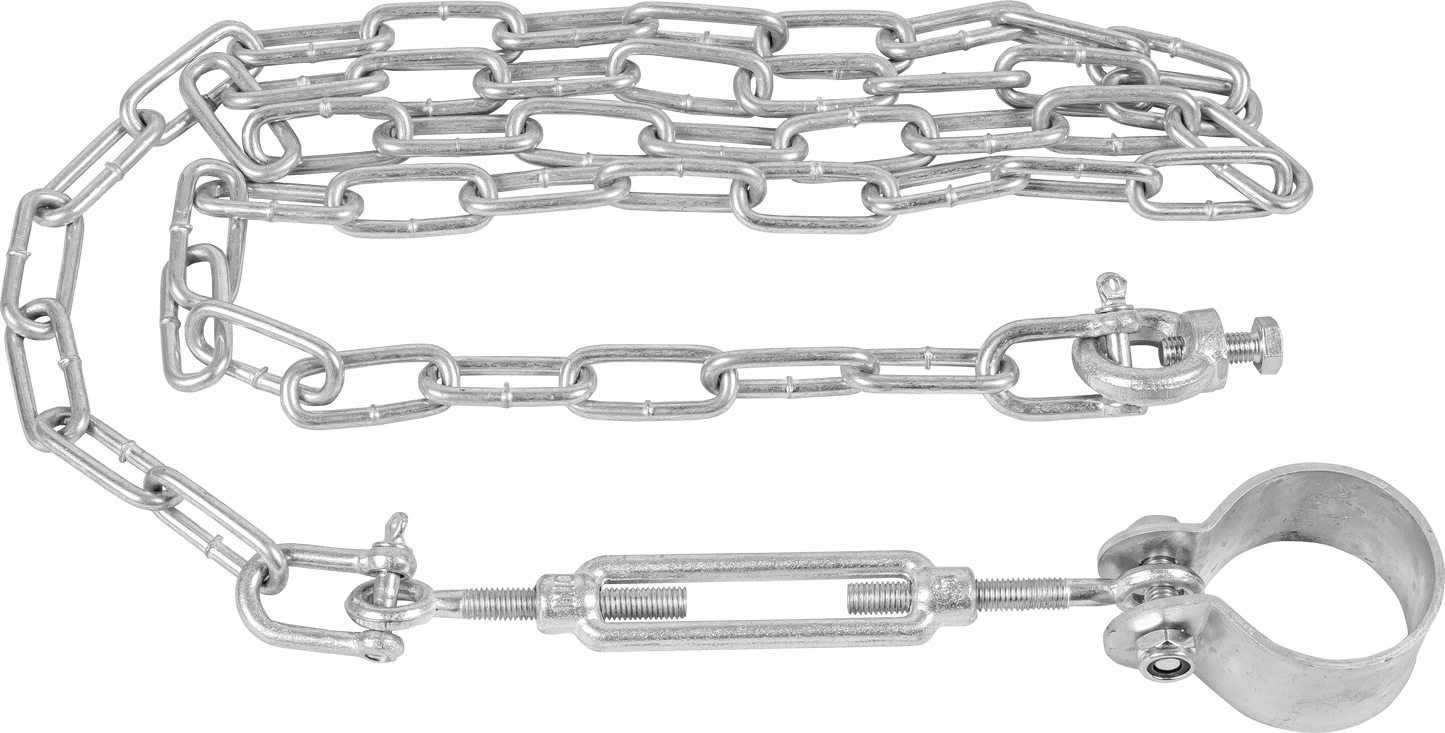 Abhängung für Tore, mit 8 m Kette, Vollschelle, Spannschloss, Schäkel, vz