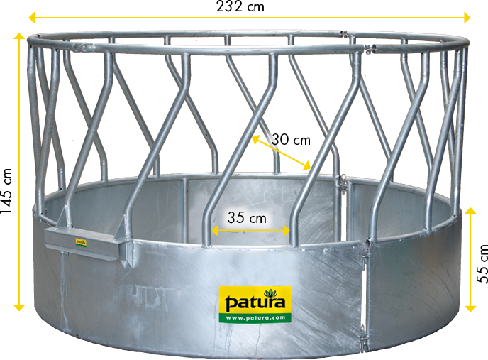 Rundraufe mit Schrägfressgittern, 3-teilig, d= 2,10 m, 18 Fressöffnungen