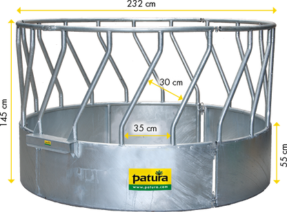 Rundraufe mit Schrägfressgittern, 3-teilig, d= 2,10 m, 18 Fressöffnungen