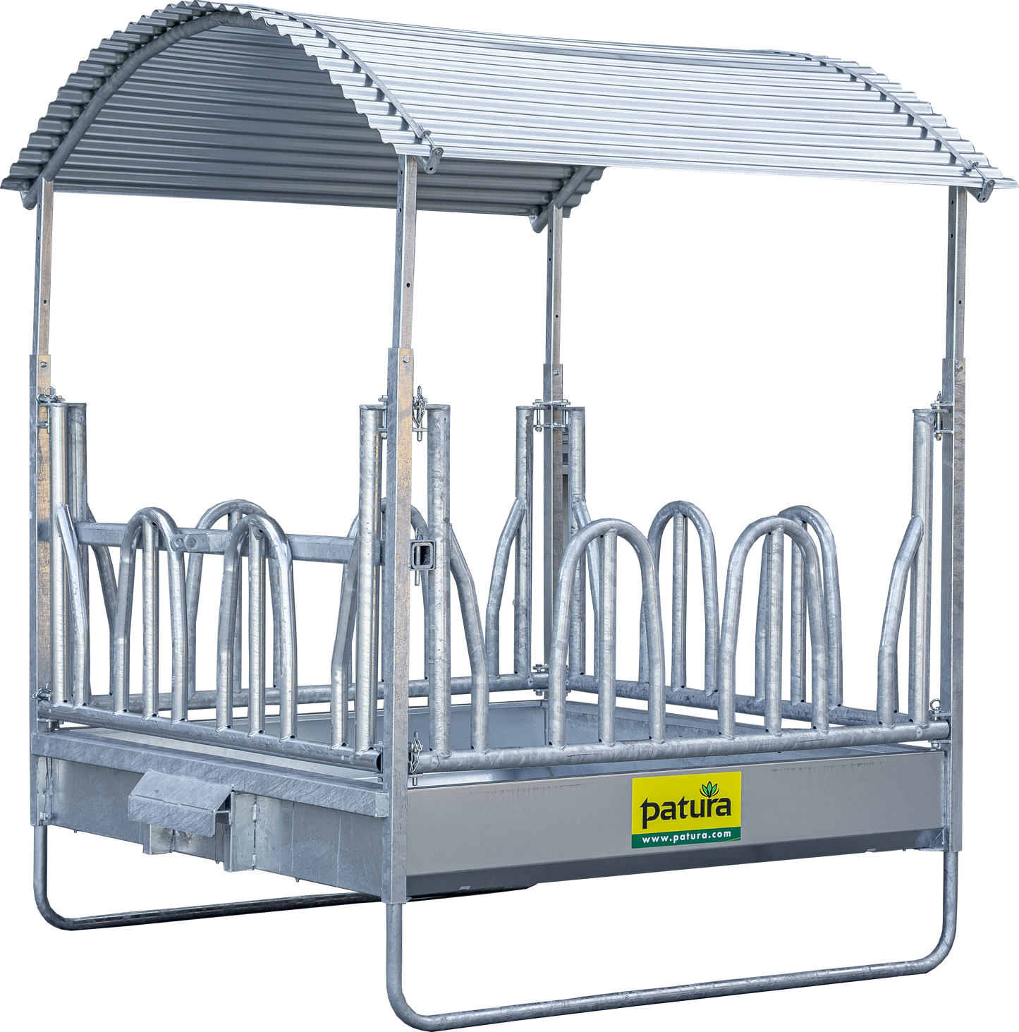 Profi-Viereckraufe mit Palisadenfressgitter und Dach 2,00 x 2,05 m