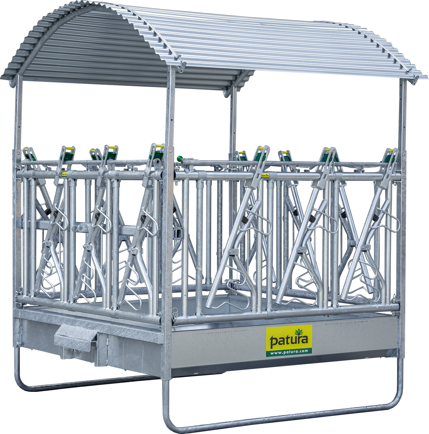 Profi-Viereckraufe mit Sicherheits- Fangfressgitter und Dach 2,00 x 2,05 m