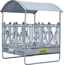 Profi-Viereckraufe mit Sicherheits- Fangfressgitter und Dach 2,00 x 2,05 m