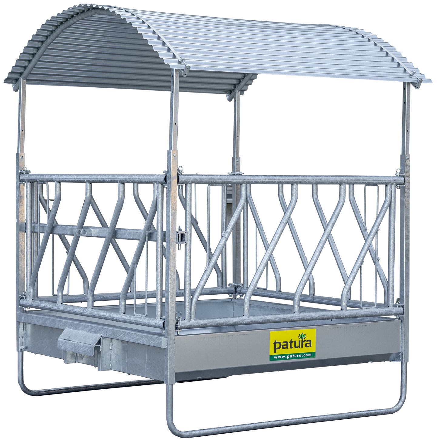 Profi-Viereckraufe mit Schrägfressgittern und Dach 2,00 x 2,05 m