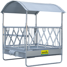 Profi-Viereckraufe mit Schrägfressgittern und Dach 2,00 x 2,05 m