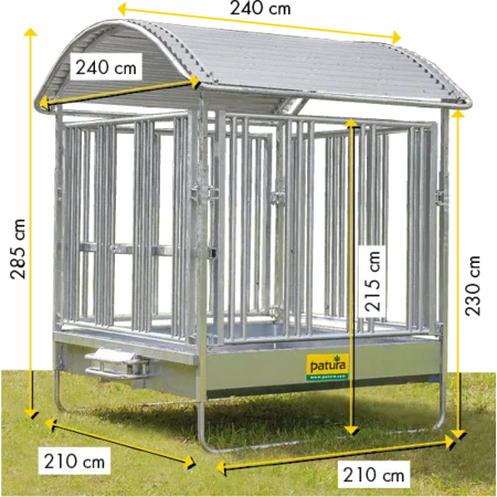 Profi-Viereckraufe mit Sicherheits-Pferdefressgittern und Dach 2,00 x 2,05 m