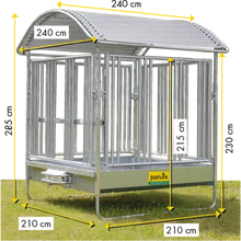 Profi-Viereckraufe mit Sicherheits-Pferdefressgittern und Dach 2,00 x 2,05 m