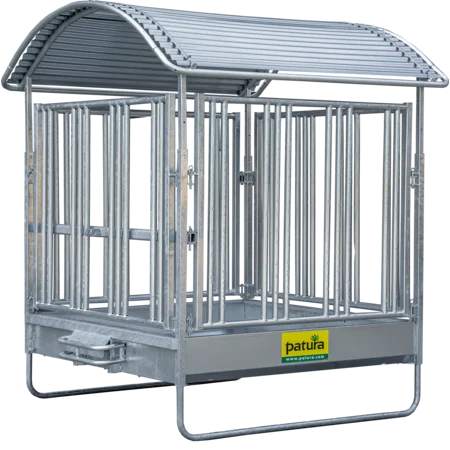 Profi-Viereckraufe mit Sicherheits-Pferdefressgittern und Dach 2,00 x 2,05 m
