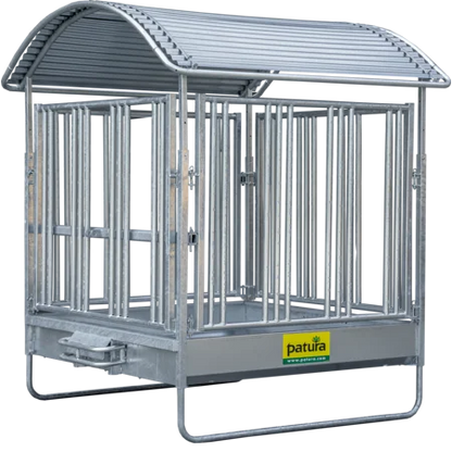 Profi-Viereckraufe mit Sicherheits-Pferdefressgittern und Dach 2,00 x 2,05 m