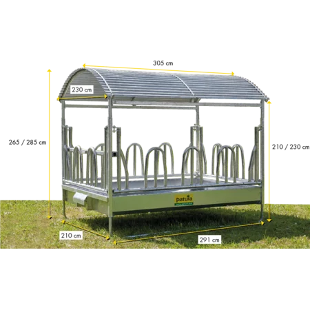 Großballenraufe mit Palisadenfressgittern und Dach 2,85 x 2,05 m