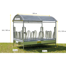 Großballenraufe mit Palisadenfressgittern und Dach 2,85 x 2,05 m