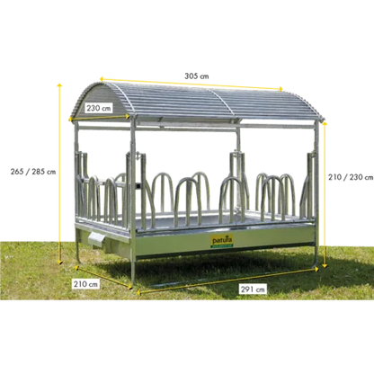 Großballenraufe mit Palisadenfressgittern und Dach 2,85 x 2,05 m