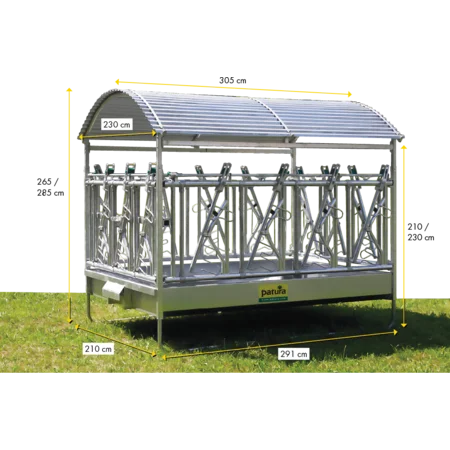 Großballenraufe mit Sicherheits- Fangfressgittern und Dach 2,85 x 2,05 m