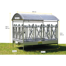 Großballenraufe mit Sicherheits- Fangfressgittern und Dach 2,85 x 2,05 m