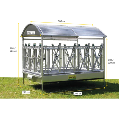 Großballenraufe mit Sicherheits- Fangfressgittern und Dach 2,85 x 2,05 m
