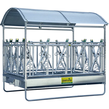 Großballenraufe mit Sicherheits- Fangfressgittern und Dach 2,85 x 2,05 m