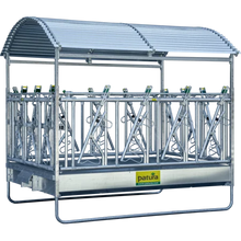 Großballenraufe mit Sicherheits- Fangfressgittern und Dach 2,85 x 2,05 m