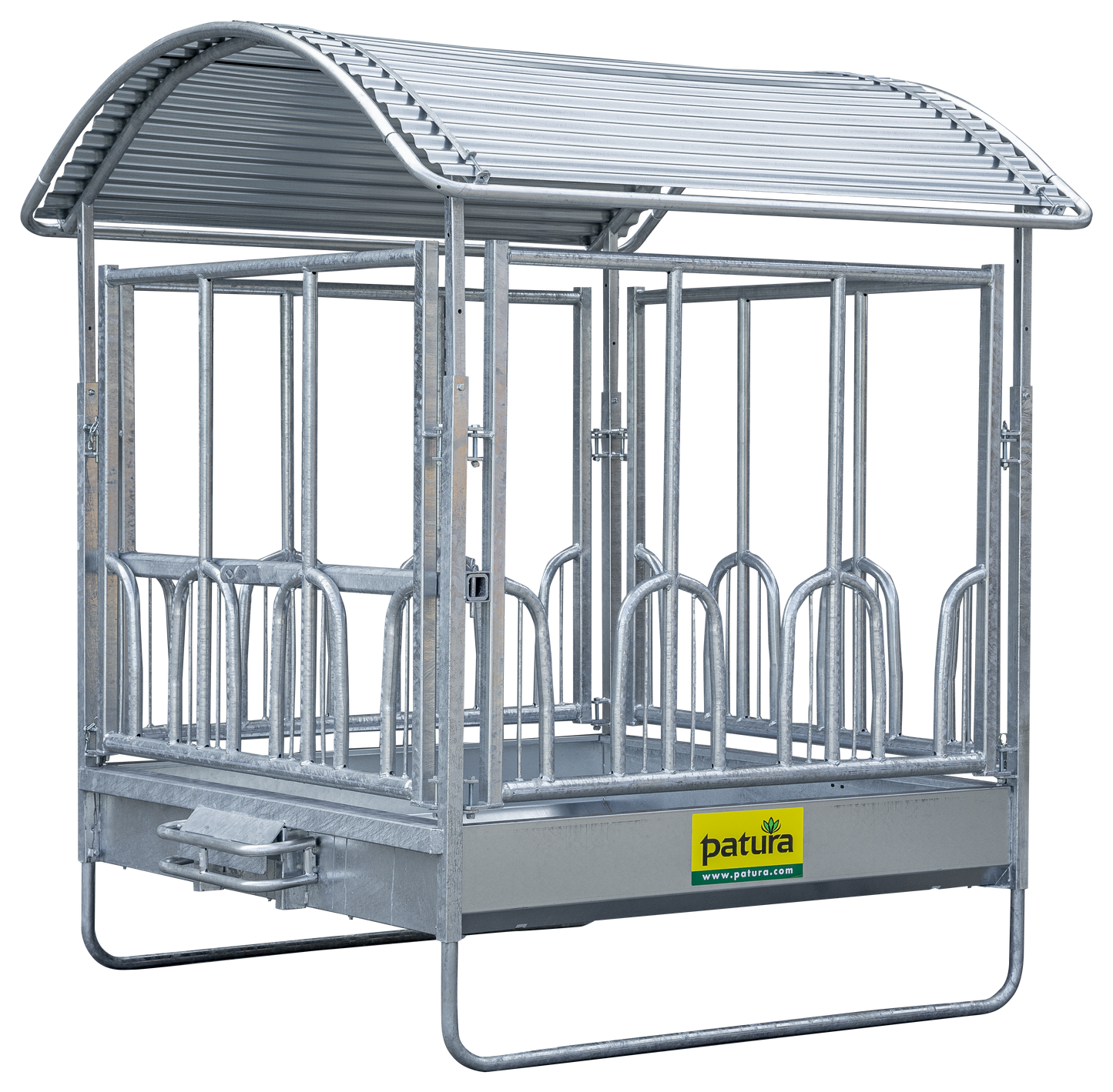 Profi-Viereckraufe mit Universalfressgitter und Dach 2,00 x 2,05 m
