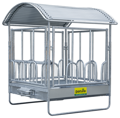 Profi-Viereckraufe mit Universalfressgitter und Dach