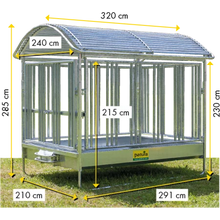 Großballenraufe mit Sicherheits-Pferdefressgittern und Dach 2,85 x 2,05 m