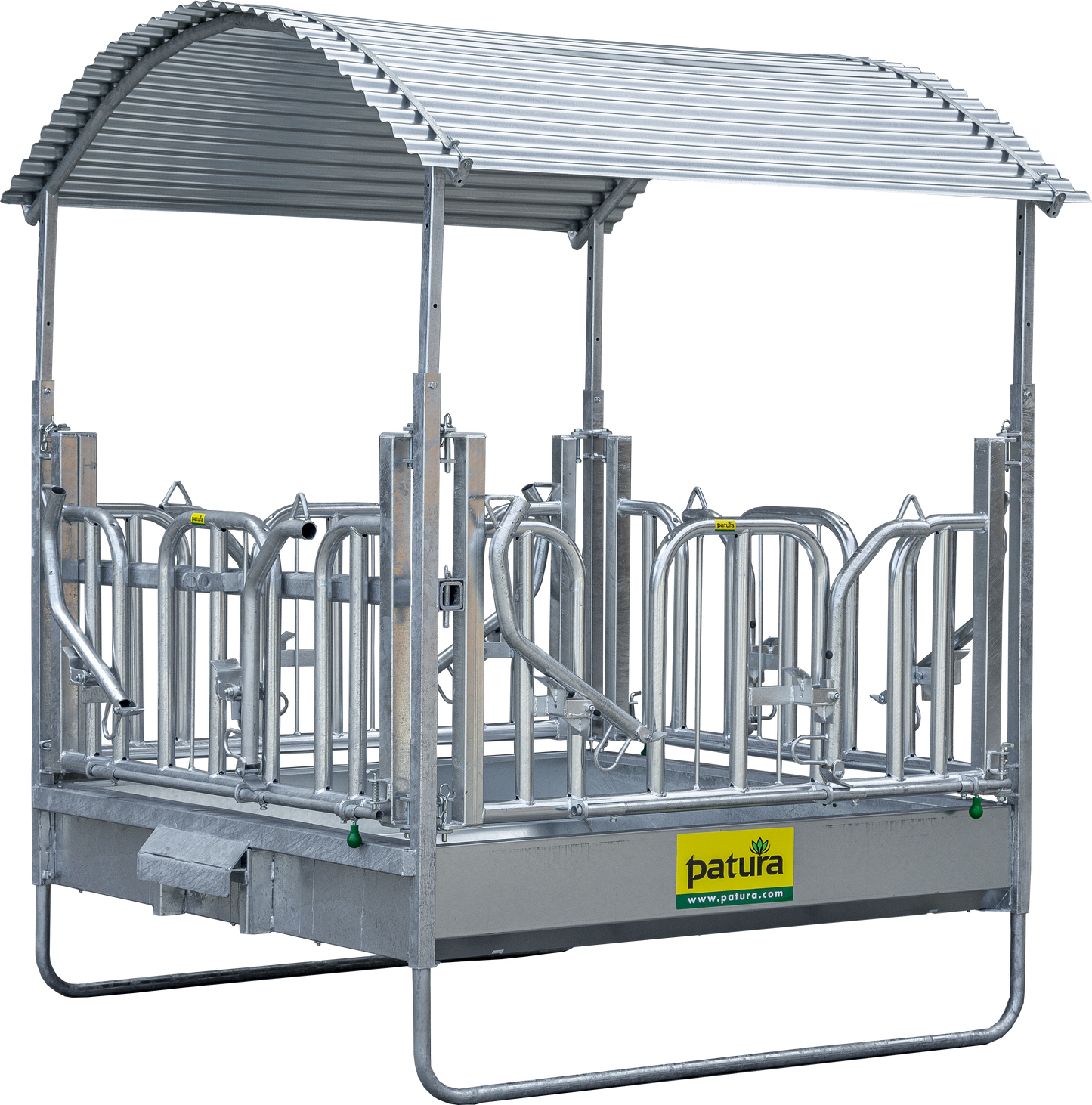 Profi-Viereckraufe mit Schwedenfressgittern und Dach 2,00 x 2,05 m