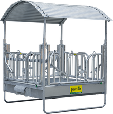 Profi-Viereckraufe mit Schwedenfressgittern und Dach 2,00 x 2,05 m