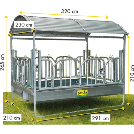 Großballenraufe mit Schwedenfressgittern und Dach 2,85 x 2,05 m
