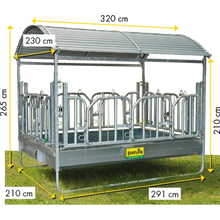 Großballenraufe mit Schwedenfressgittern und Dach 2,85 x 2,05 m
