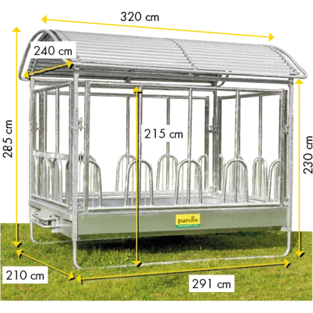 Großballenraufe mit Universalfressgittern und Dach 2,85 x 2,05 m
