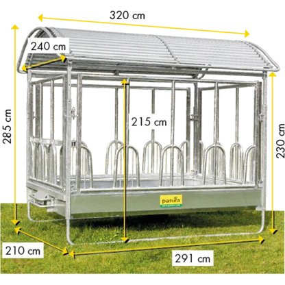Großballenraufe mit Universalfressgittern und Dach 2,85 x 2,05 m