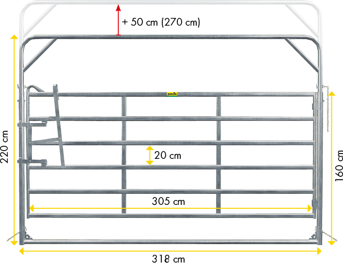 Schwingtor-6 Breite 3,05 m, Höhe 2,20 m + 2,70 m lichter Rohrabstand 20 cm