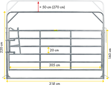 Schwingtor-6 Breite 3,05 m, Höhe 2,20 m + 2,70 m lichter Rohrabstand 20 cm