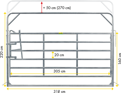 Schwingtor-6 Breite 3,05 m, Höhe 2,20 m + 2,70 m lichter Rohrabstand 20 cm
