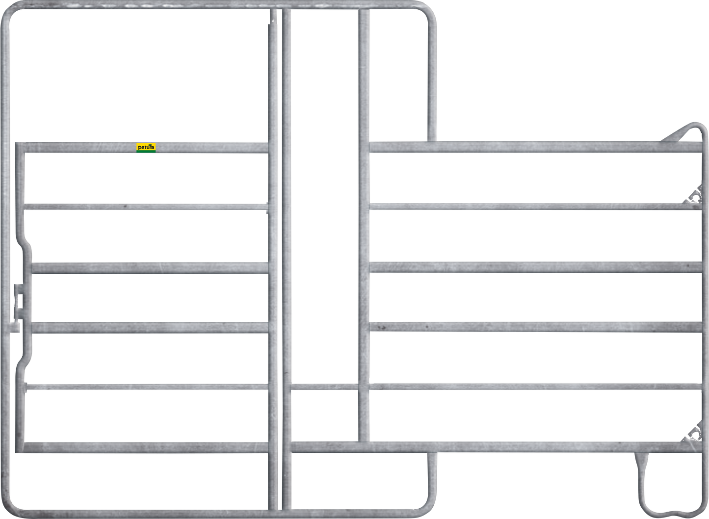 Panel-6 mit Tor und Fressgitter 3,60 m, 1 Fressplatz Breite 3,60 m, Höhe 2,20 m (1 Mittelstre