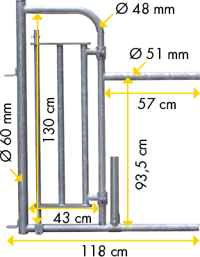 Personenschlupf für Fressgitter, mit Tür mit Mittelstütze