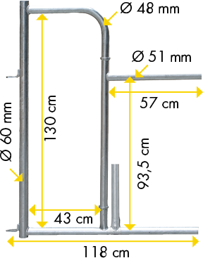 Personenschlupf für Fressgitter, ohne Tür mit Mittelstütze