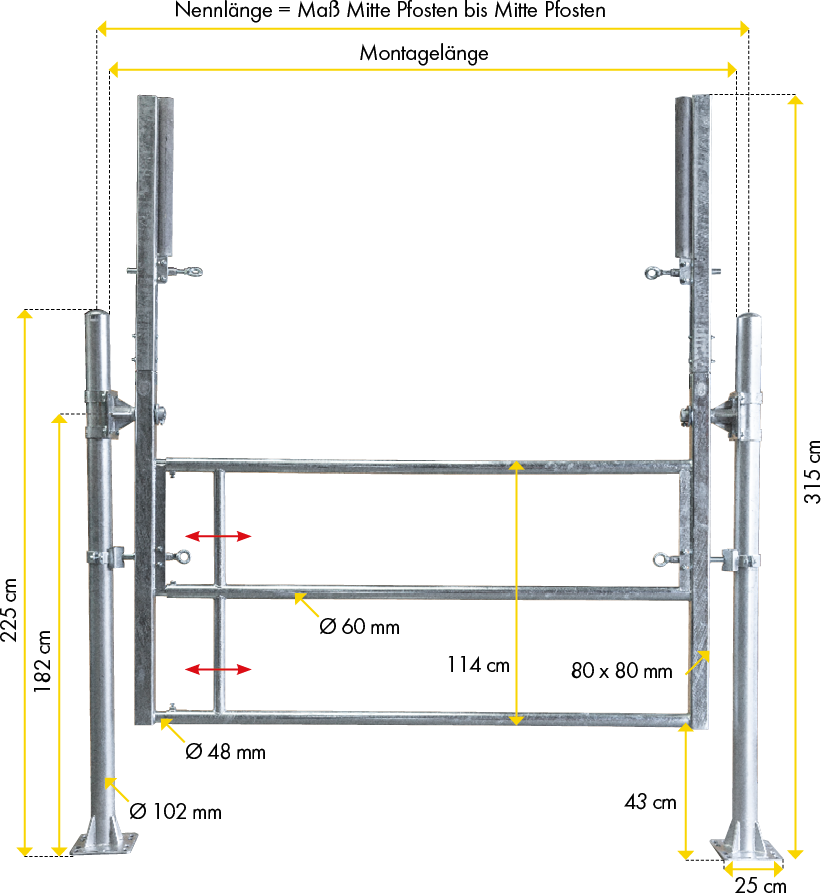 Schwenktor, verstellbar Montagelänge 2,65 - 4,10 m