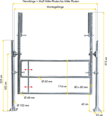 Schwenktor, verstellbar Montagelänge 2,65 - 4,10 m