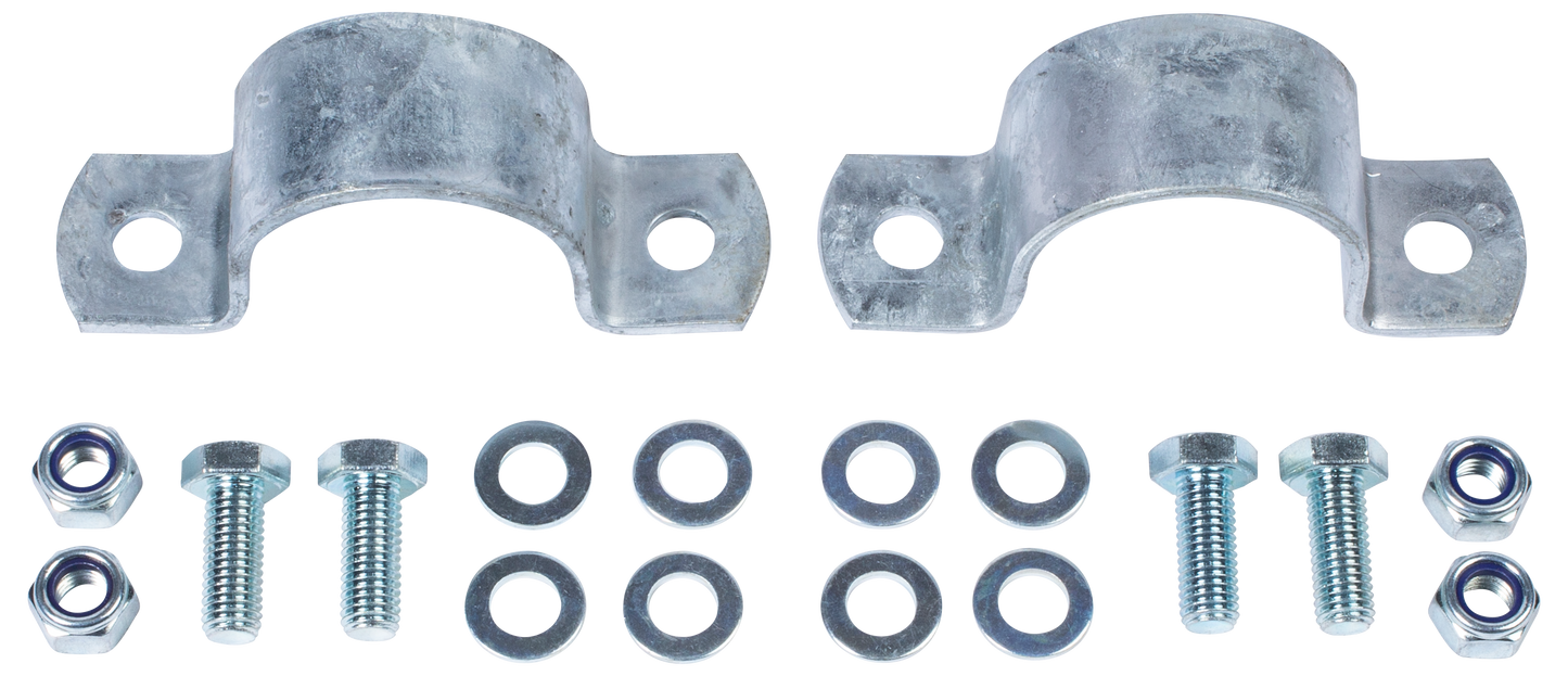 Montageset Scheuerblech an Rohr d= 60 mm, 2 x Vollschellen, Schrauben, Muttern