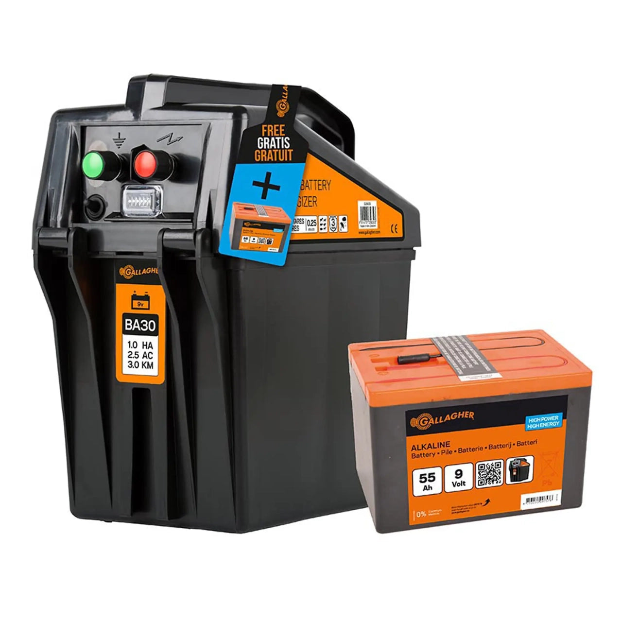 BA30 9V Batterie-Weidezaungerät (0,25J - 9V/12V) mit gratis 55Ah Batterie