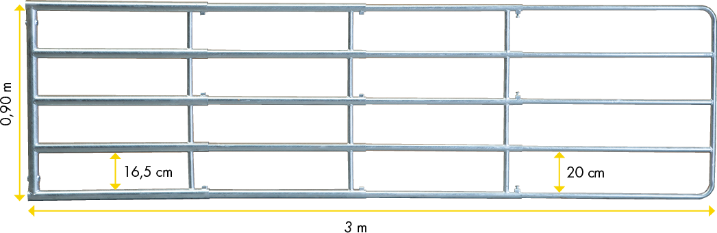 Dreifach verstellbares Weidezauntor Compact, Länge 1,25 - 3,00 m, Höhe 90 cm inkl. Montageteile