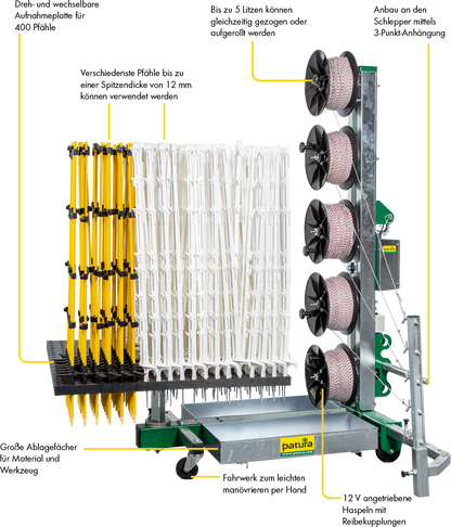Tornado Master 5.0 Weidezaunmaschine für bis zu 5-reihige Zäune mit 3-Punkt Aufnahme
