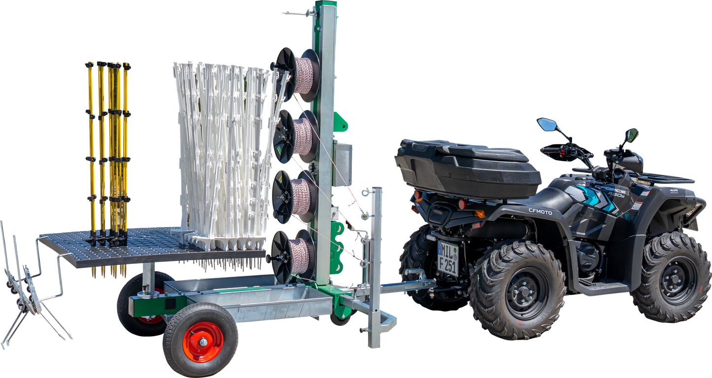 Tornado Master 5.0 ATV Weidezaunmaschine für bis zu 5-reihige Zäune mit Fahrwerk und Deichsel
