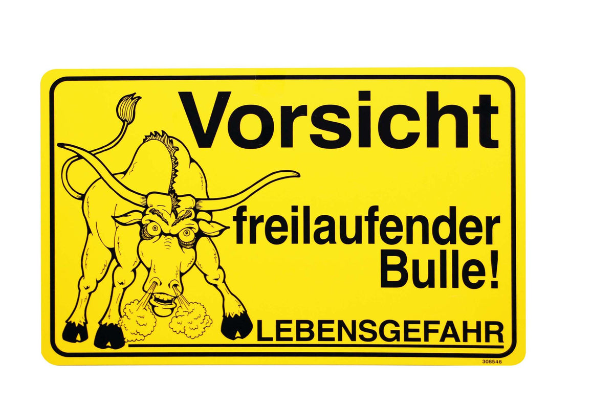 Verbotsschild "Freilaufender Bulle"